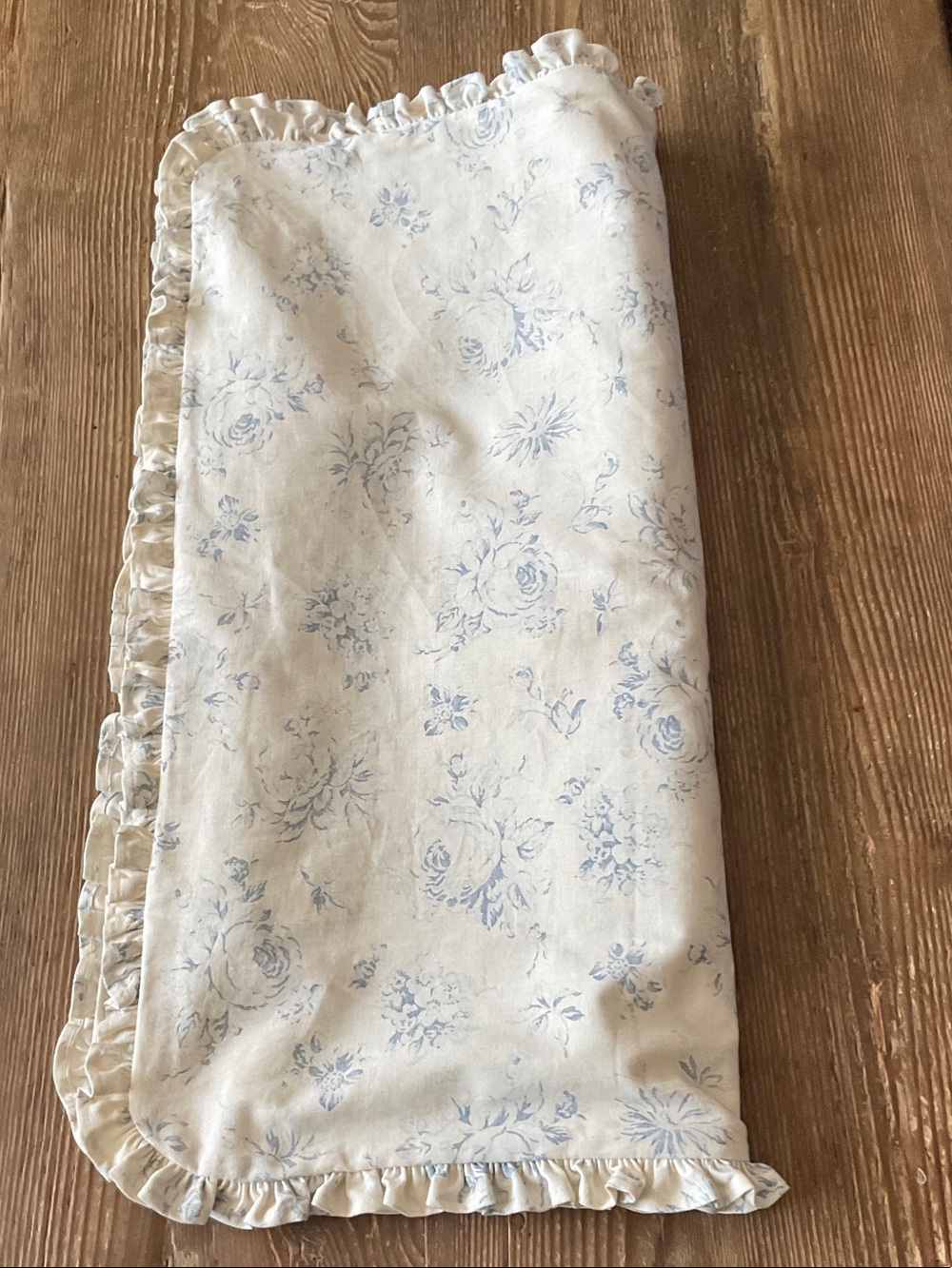 Ralph Lauren cotton crème Pillow Sham with Light Blue Floral Print & Ruffle Edge